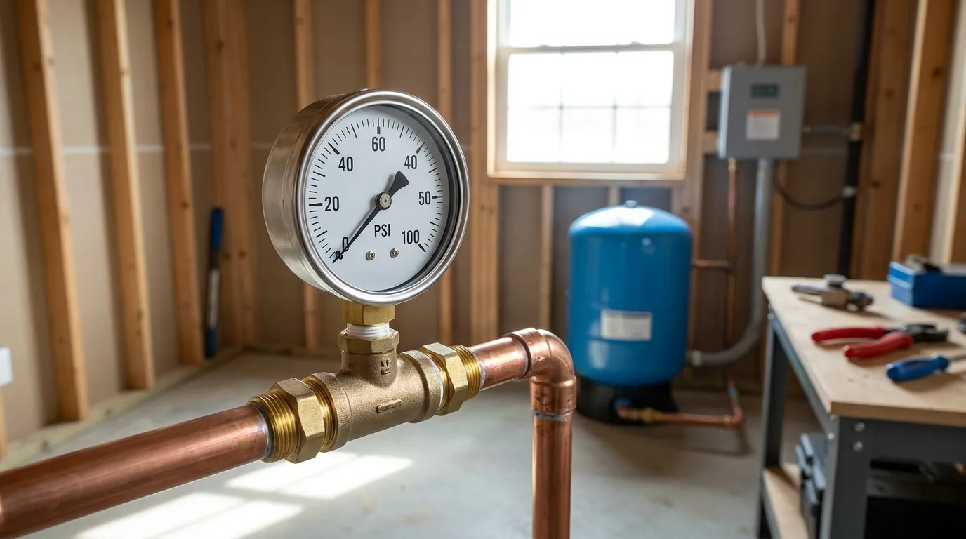 Pressure gauge and well pressure tank in a Wichita basement