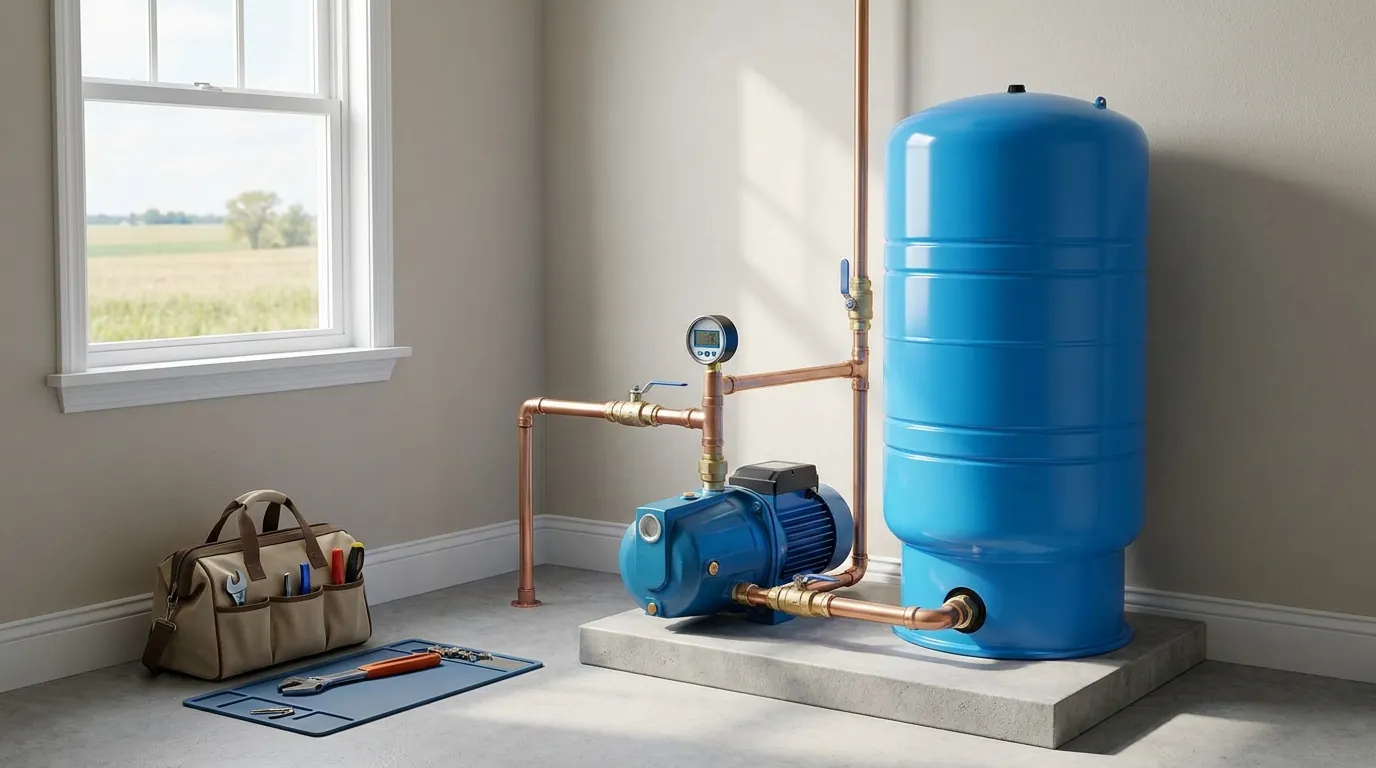 New well pump and pressure tank installed at a Wichita-area home
